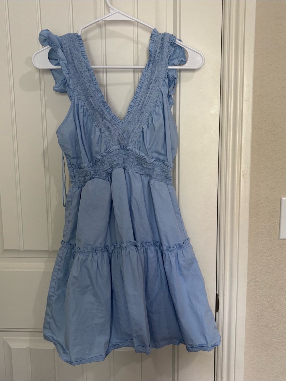Light Blue Ruffle V-Neck Women’s Sundress large